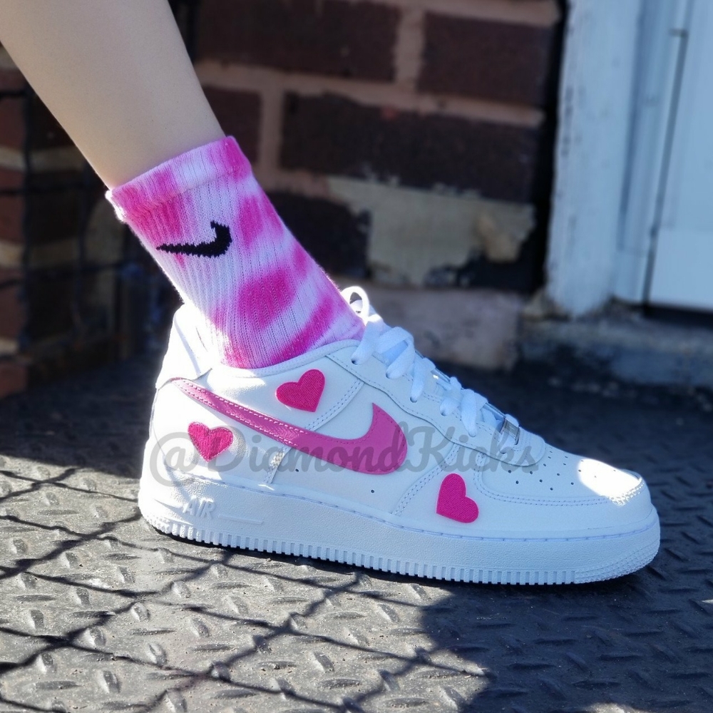 Custom Nike Air Force 1 Custom Hearts White Pink - Picture 4 of 7